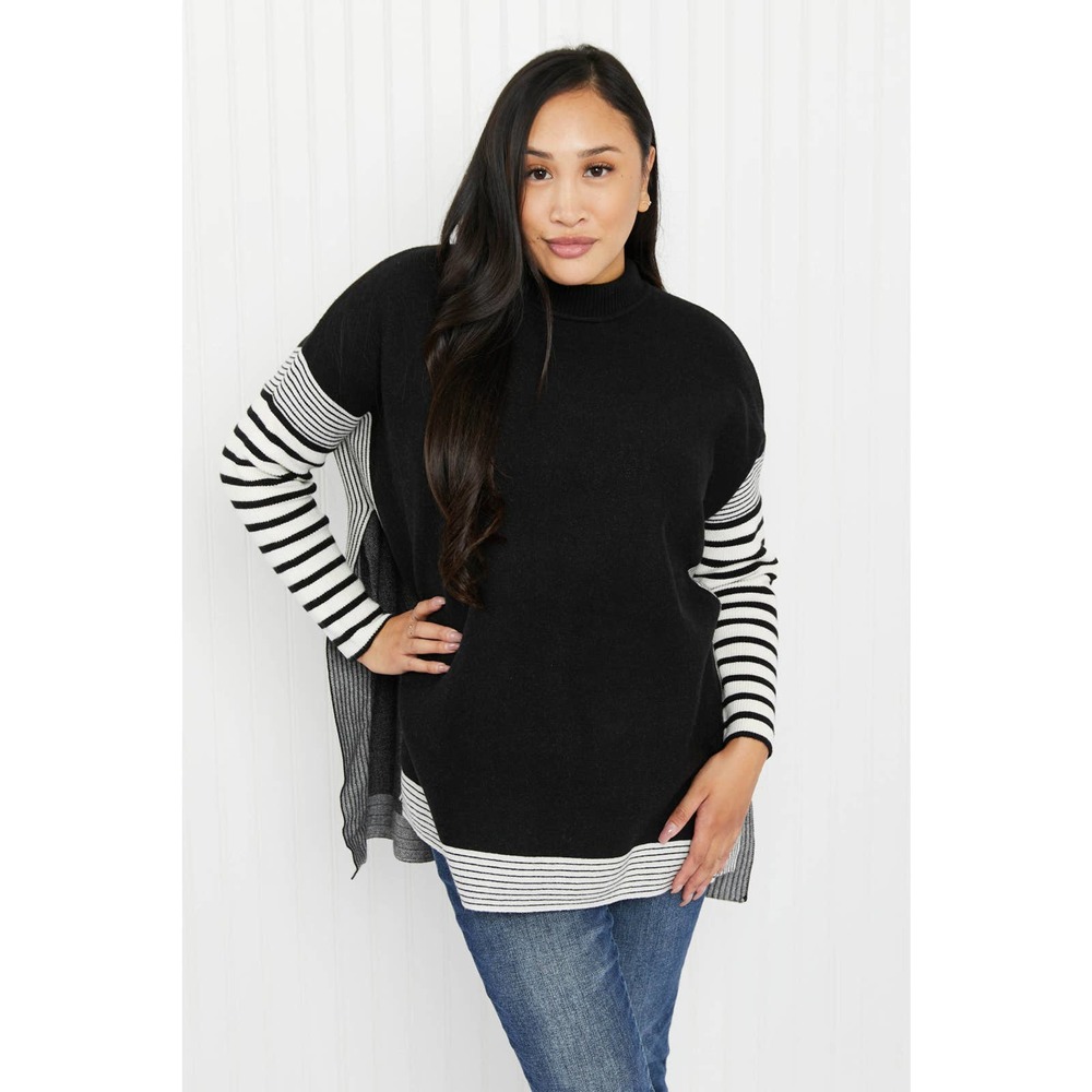 Cabinside Contrast Stripe Mock Neck Sweater